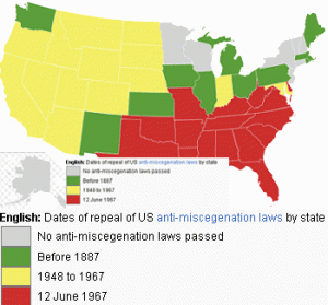 Dates of repeal of US anti-miscegenation laws by state